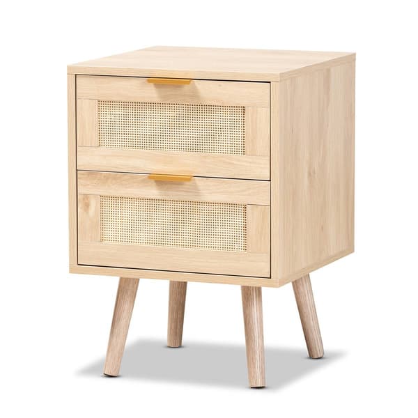 Baxton Studio Baird Oak Brown Wood/Rattan 2-Drawer Nightstand - image 