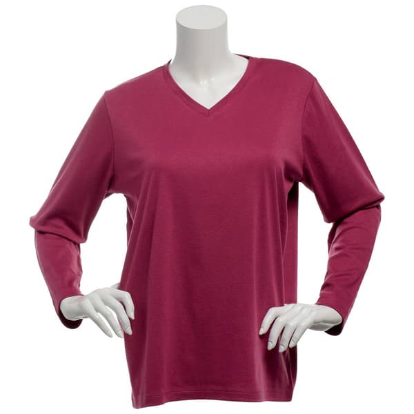 Womens Hasting & Smith Solid Long Sleeve V-Neck Tee