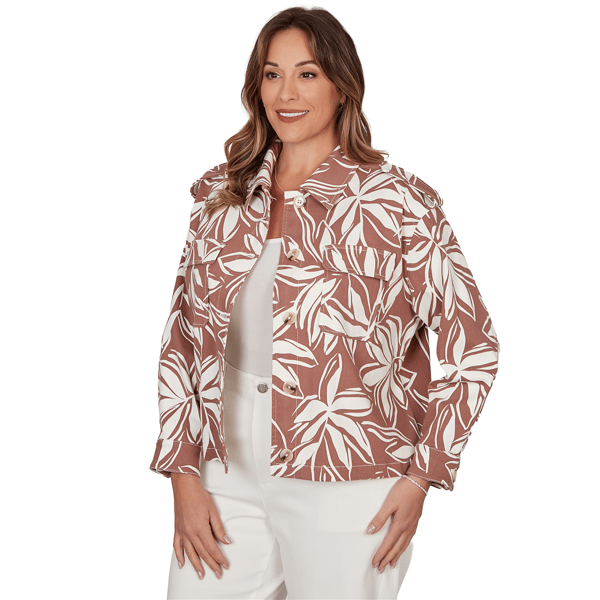 Plus Size Skye’s the Limit Blooming Pastels Leaf Denim Jacket