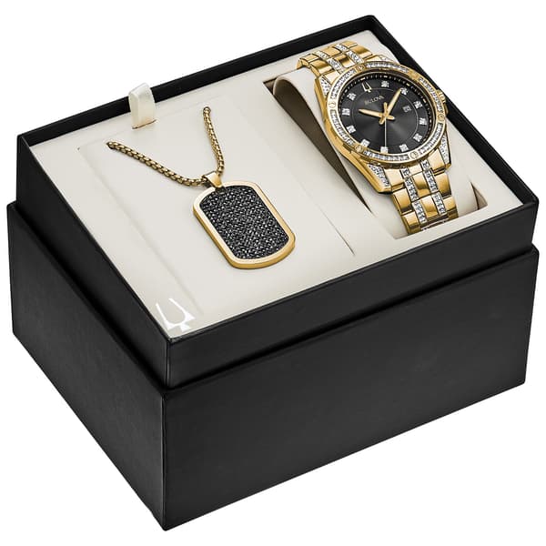 Mens Bulova Crystal Accent Watch and Dog Tag Box Set - 98K107