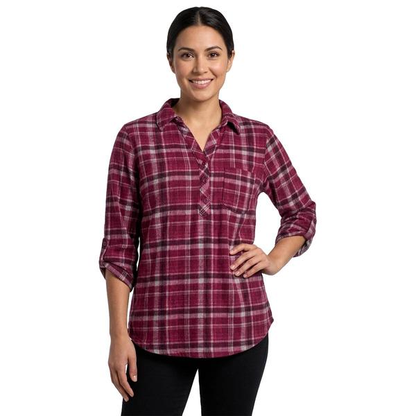 Womens Emily Daniels 3/4 Sleeve Plaid Henley Blouse