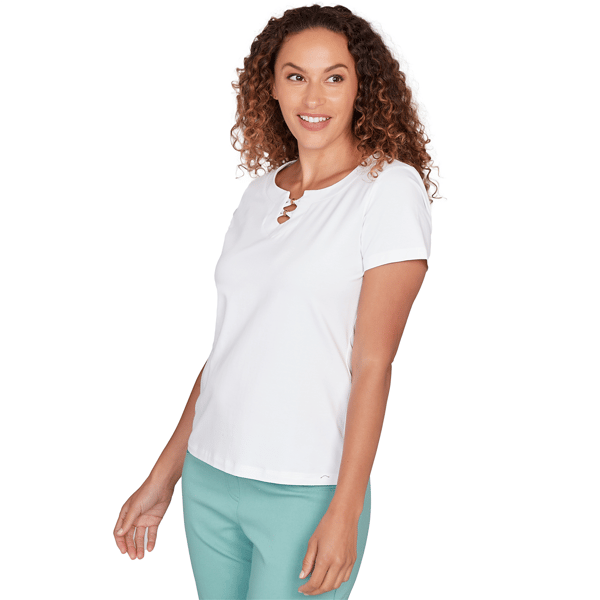 Womens Hearts of Palm Fresh Start Short Sleeve Split Neck Blouse