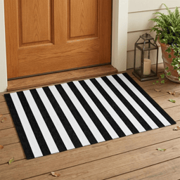 HomeRoots Black & White Stripe Non-Skid Indoor/Outdoor Area Rug