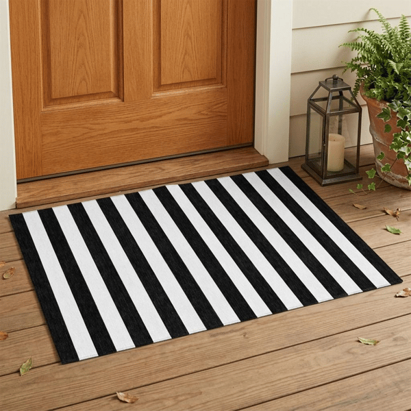 HomeRoots Black & White Striped Washable Non Skid Area Rug - image 