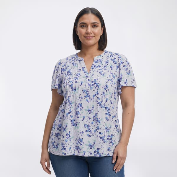 Plus Size Napa Valley Short Sleeve Ditsy Floral Clip Dot Blouse