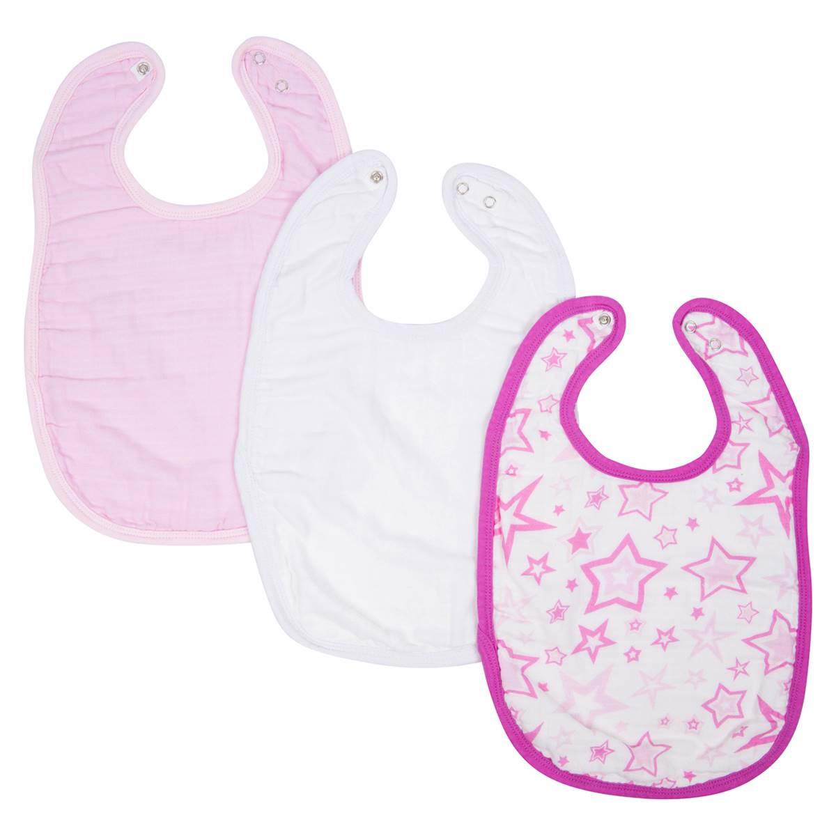 Baby Girl MiracleWare® 3pk. Stars Muslin Adjustable Bibs