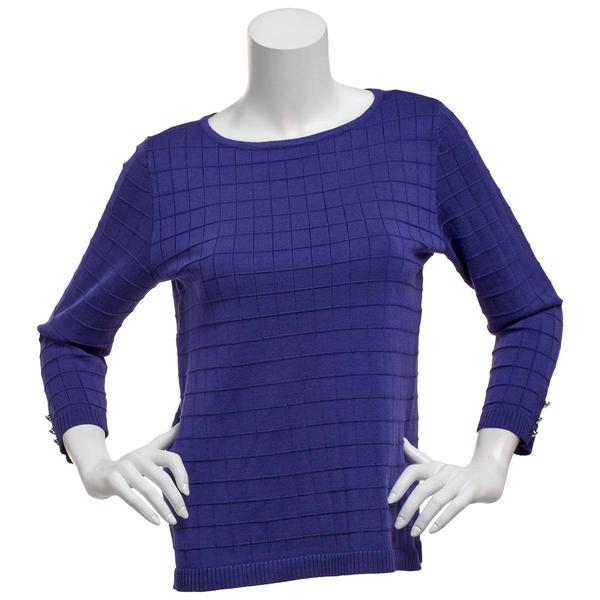 Womens Kasper Long Button Clasp Sleeve Texture Sweater