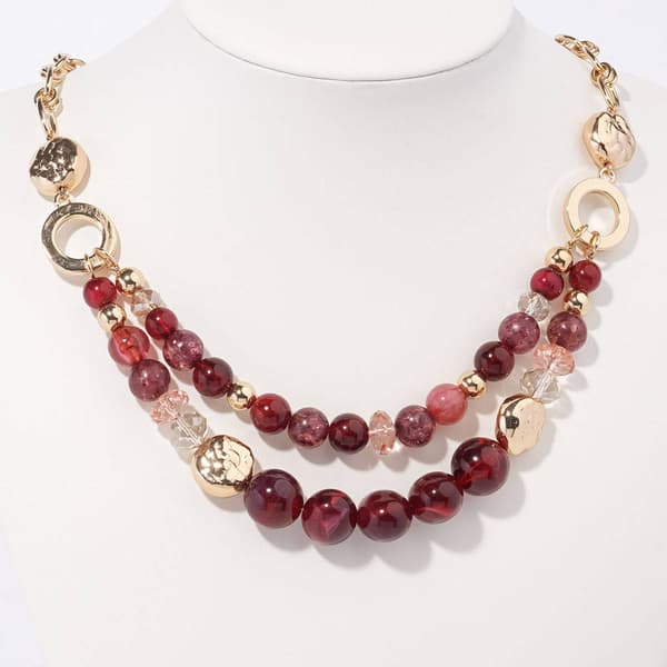 Ashley Cooper(tm) 2 Row Burgundy Beaded Necklace - image 