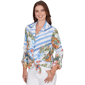 Womens Ruby Rd. Set Sail Picnic Scene Knot Front Blouse - image 3