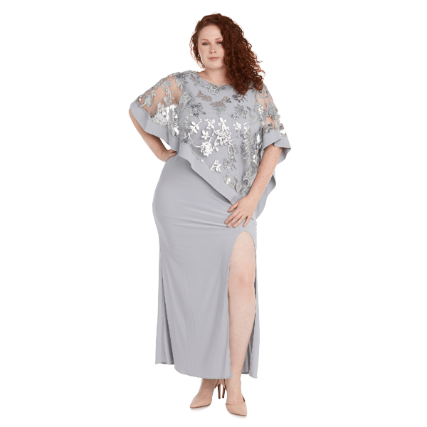 Plus Size R&M Richards One Piece Sequin Poncho Over Sheath Dress
