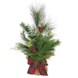 Kurt Adler 18in. Berries &amp; Plaid Ribbon Green Tree
