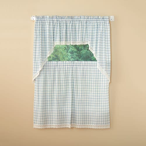 Maisie Woven Plaid Macrame Trim Kitchen Curtains
