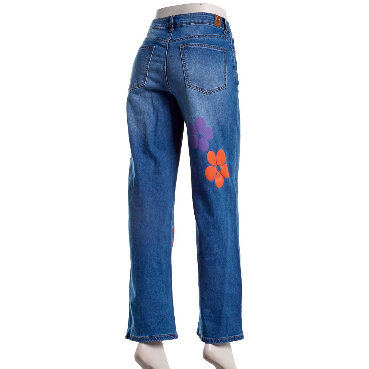 Juniors Gogo Jeans High Rise Straight Leg Puff Print Flower Jeans