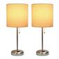 LimeLights Brush Steel Lamp w/Charging Outlet/Tan Shade-Set of 2 - image 9