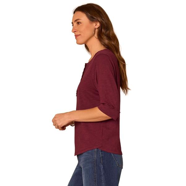 Womens Democracy Elbow Sleeve 1/4 Button Solid Tee
