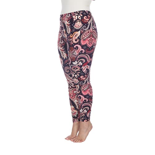 Plus Size White Mark Purple & Fuchsia Paisley Printed Leggings