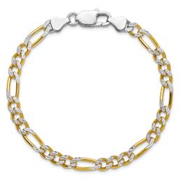 Gold Plated over Sterling Silver Two-Tone Figaro Chain Bracelet