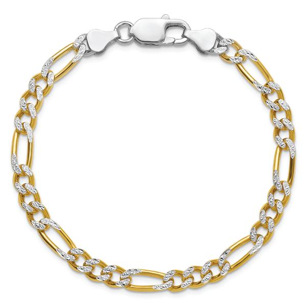 Gold Plated over Sterling Silver Two-Tone Figaro Chain Bracelet
