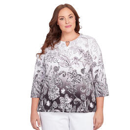 Plus Size Alfred Dunner 3/4 Sleeve Ombre Scroll Floral Tee