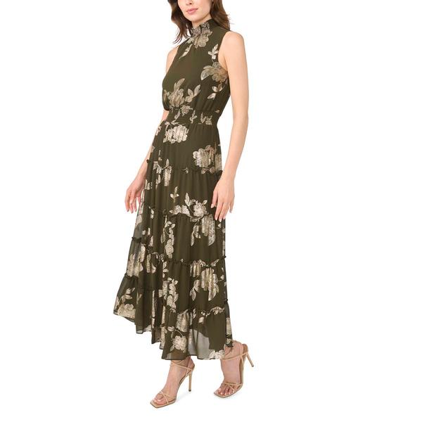 Womens MSK Sleeveless Mock Neck Foil Floral Tiered Maxi Dress