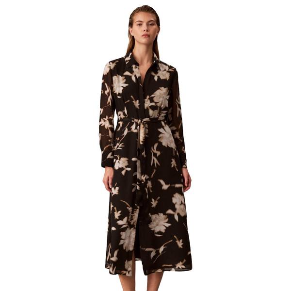 Womens Calvin Klein Long Sleeve Floral Print Shirt Midi Dress - image 