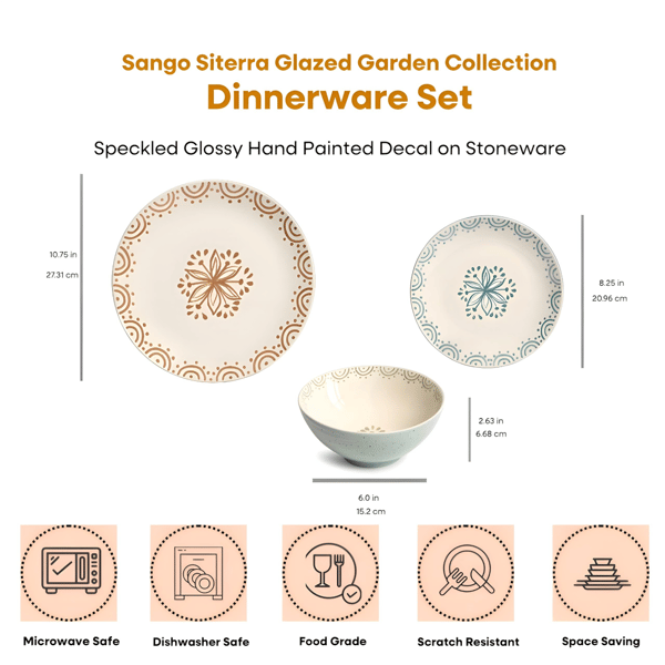Sango Siterra Glazed Garden 12pc. Floral Dinnerware - Set for 4