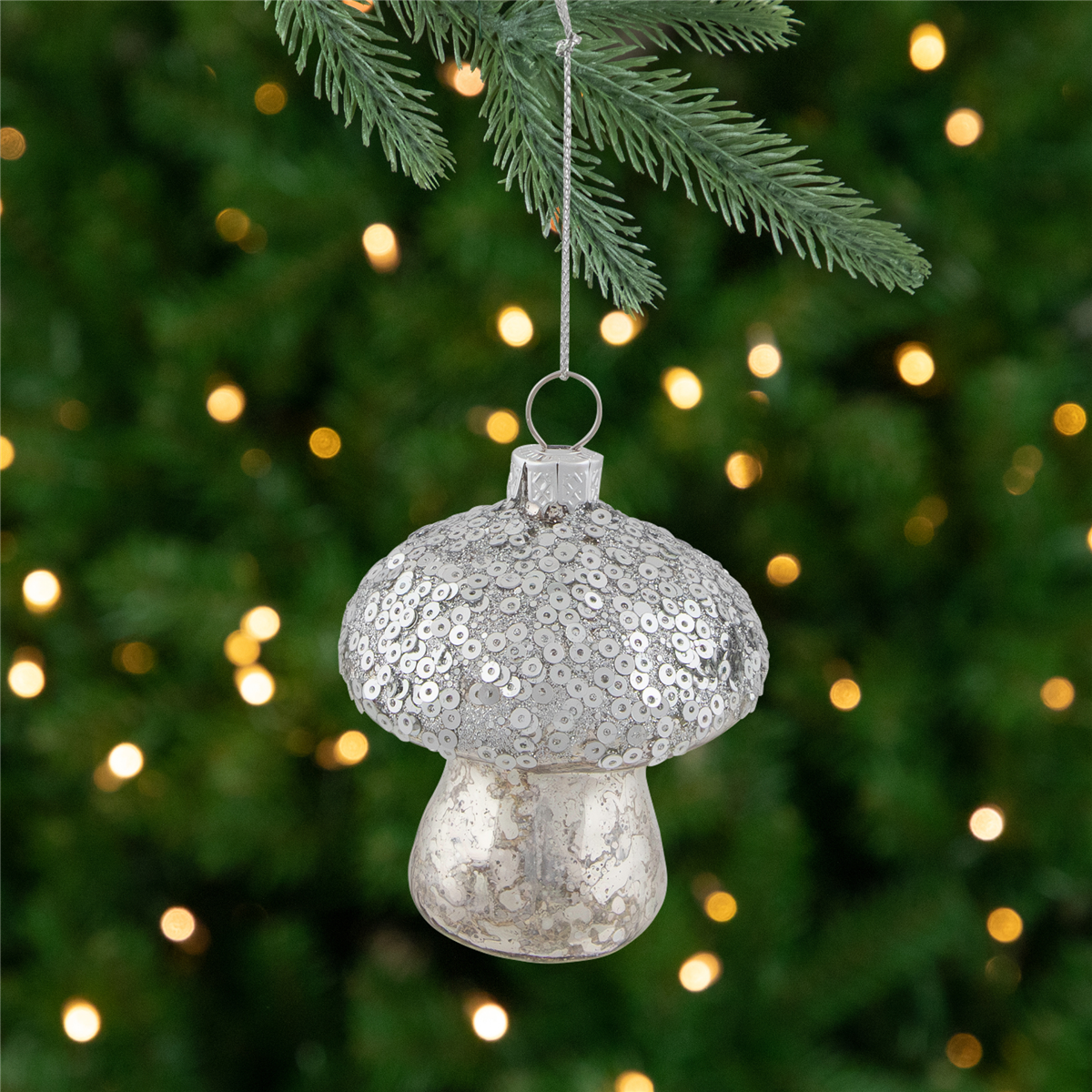 Northlight Sequined Mercury Glass Mushroom Christmas Ornament
