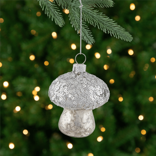 Northlight Sequined Mercury Glass Mushroom Christmas Ornament - image 