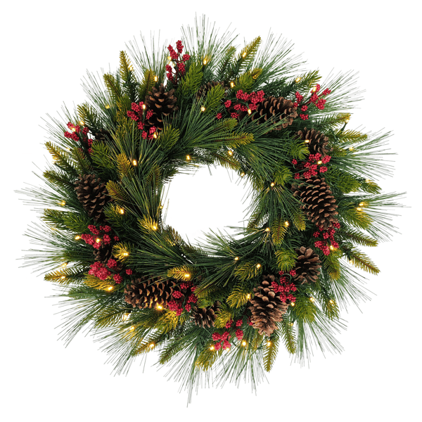 Puleo International 26in. Pre-Lit Christmas Wreath with Pinecones - image 