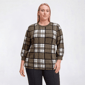 Plus Size Bonnie Evans 3/4 Sleeve Plaid Hacci Sweater - image 1