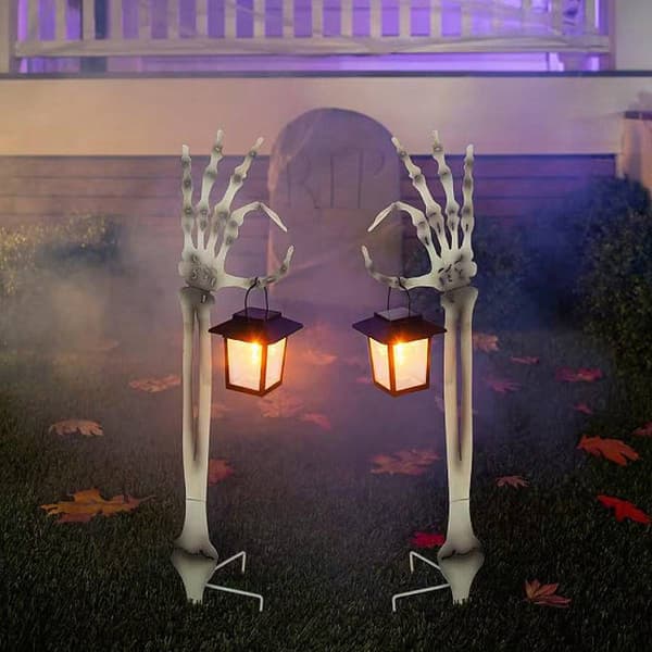 Evergreen 2pc. Skeleton Hand Garden Stake w/ Solar Lantern