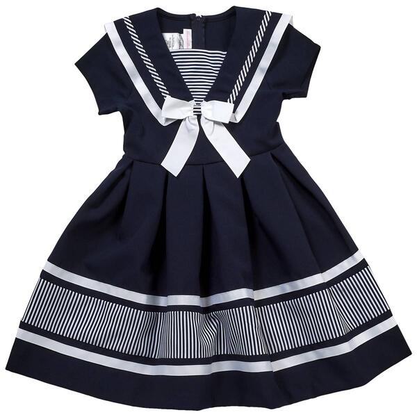 Girls &#40;7-16&#41; Bonnie Jean Nautical A-Line Dress w/Sailor Collar - image 