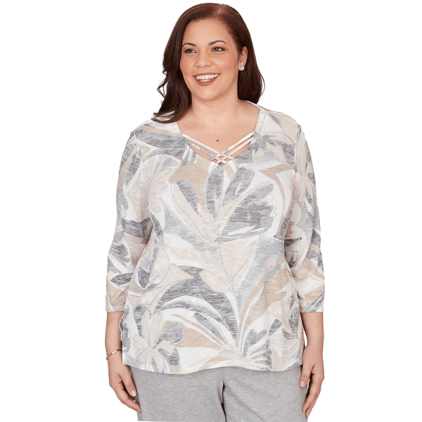 Plus Size Alfred Dunner Comfort & Joy Leaf Print Crossover V-Nec - image 