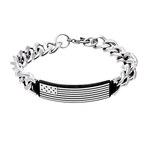 Mens 8.5in. Two-Tone American Flag ID Bracelet - image 