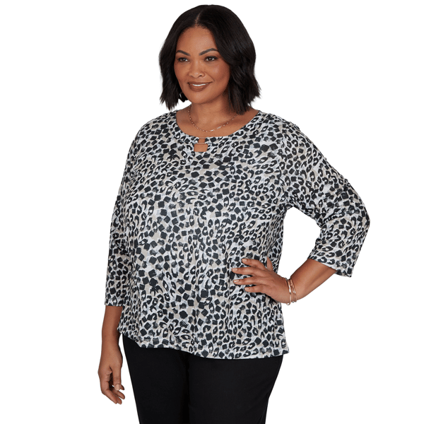 Plus Size Hearts of Palm Berry Fabulous Animal Square Ring Blouse