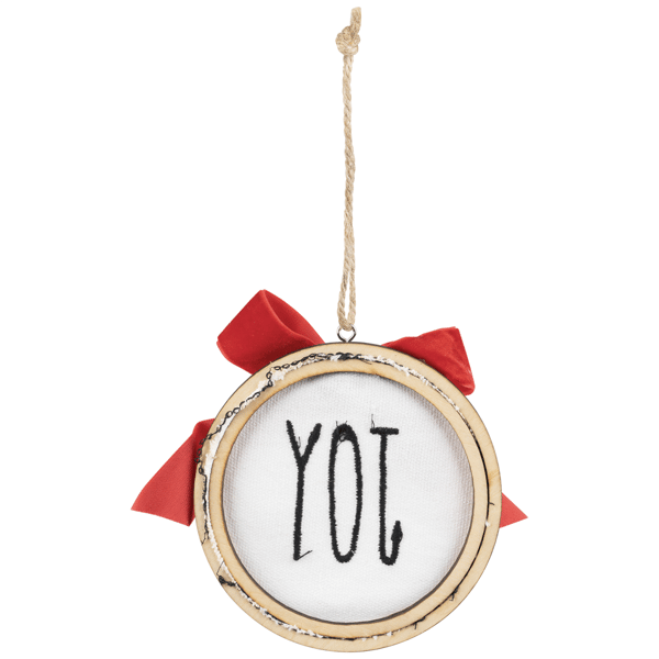 Northlight Embroidered Joy w/ Bow Wooden Disc Christmas Ornament