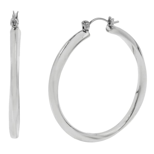 Steve Madden Large Silver Woven Twist Hoop Earrings - image 