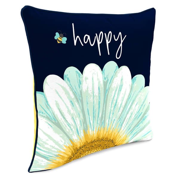 Jordan Manufacturing Bee Happy Daisy Outdoor Throw Pillow