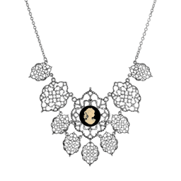1928 Jewelry 16in. Filigree & Black Cameo Necklace