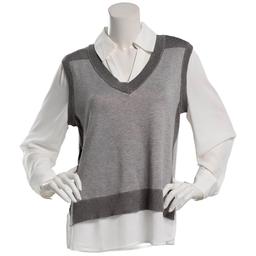 Womens Adrianna Papell Long Sleeve V-Neck Two In One Sweater