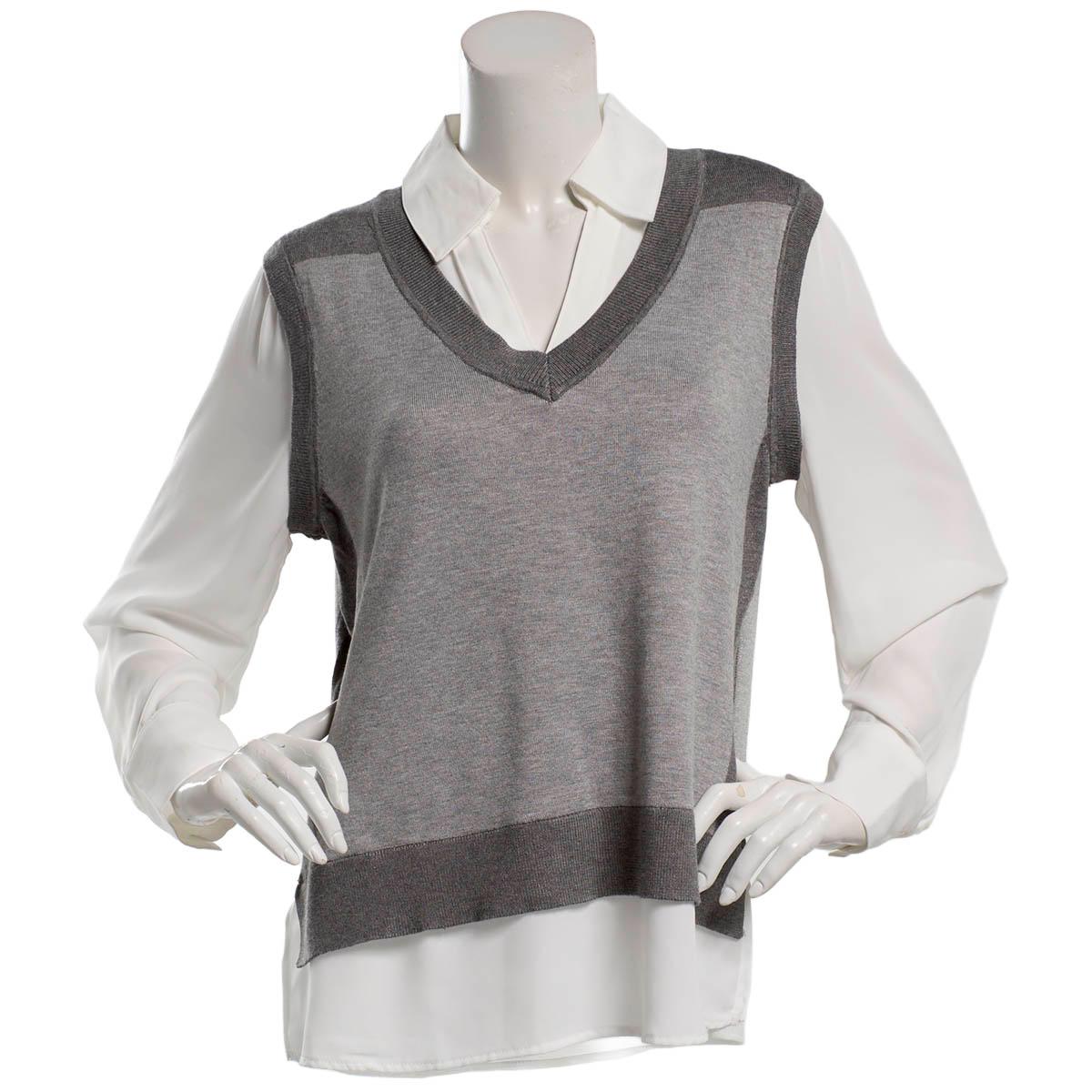 Womens Adrianna Papell Long Sleeve V-Neck Two In One Sweater