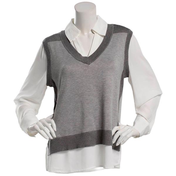 Womens Adrianna Papell Long Sleeve V-Neck Two In One Sweater