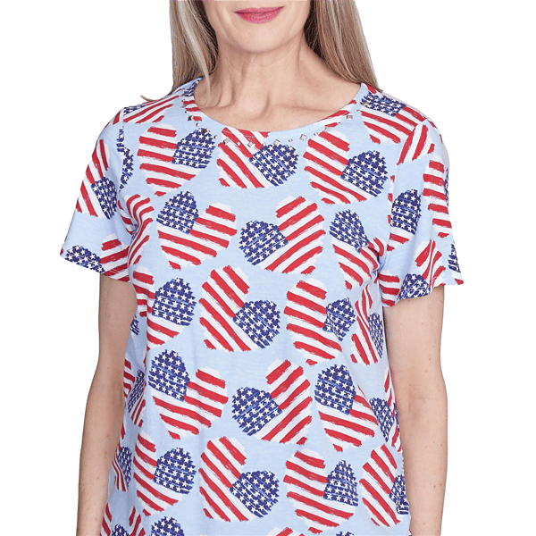 Womens Alfred Dunner Land of the Free Flag Hearts Tee