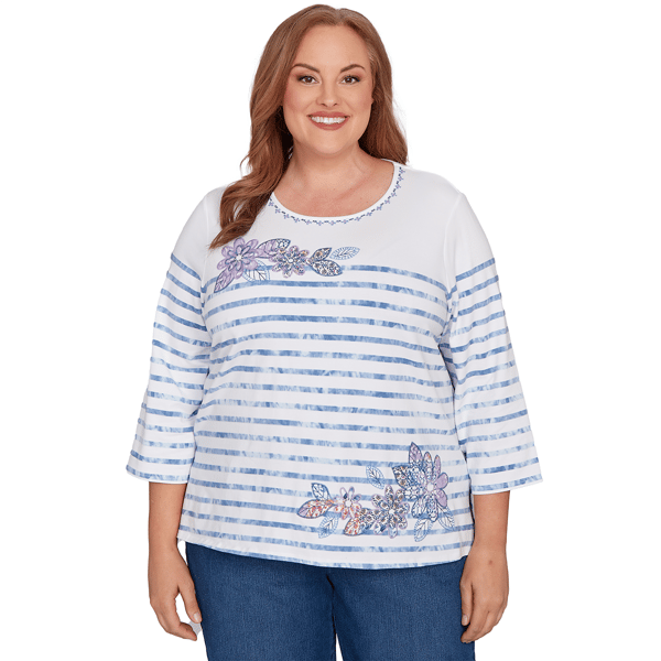 Plus Size Alfred Dunner Hilton Head Applique Flower Tie Dye Stri