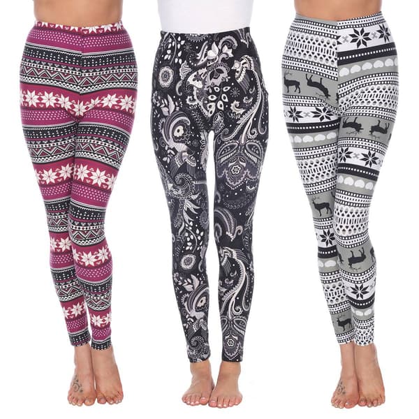 Womens White Mark 3 Pack Snowflake Paisley And Deer Leggings - image 