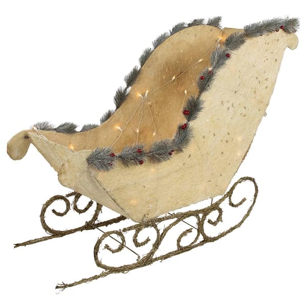 Elegant White Sisal Pre-Lit Christmas Sleigh