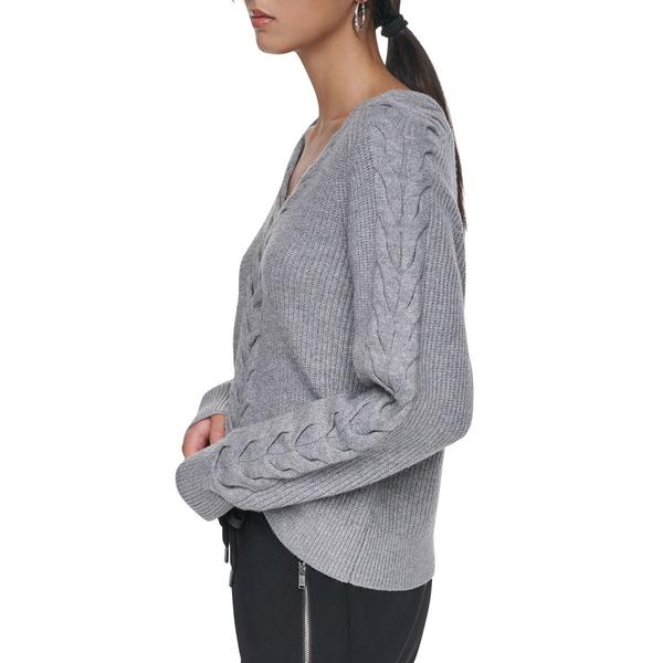 Womens DKNY Long Sleeve V-Neck Cable Knit Sweater