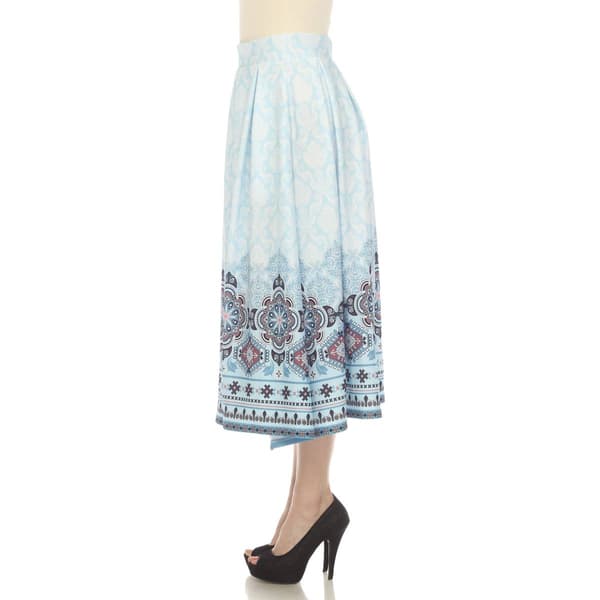 Womens White Mark Pleated Skirt with Border Prints