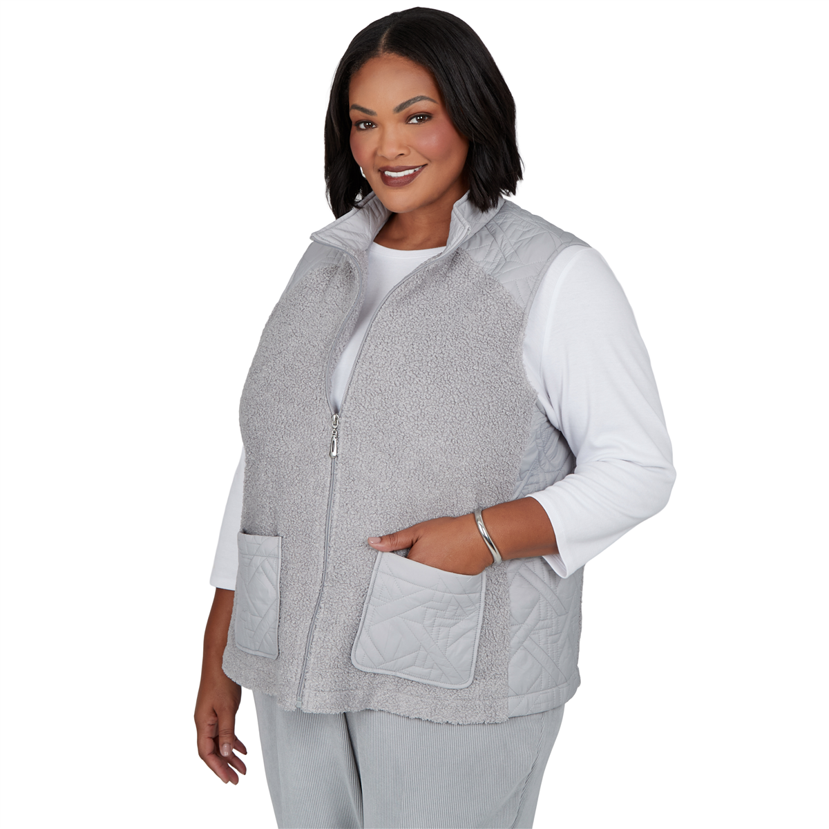 Plus Size Alfred Dunner Vail Sherpa Quilted Zip-Front Vest