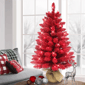 Puleo International 3ft. Pre-Lit Flocked Fashion Red Tree - image 3